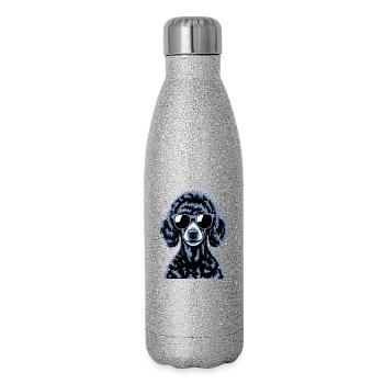 Schwarzer Pudel - Glitzer Isolierflasche 500 ml - Silber Glitzer - Rechts