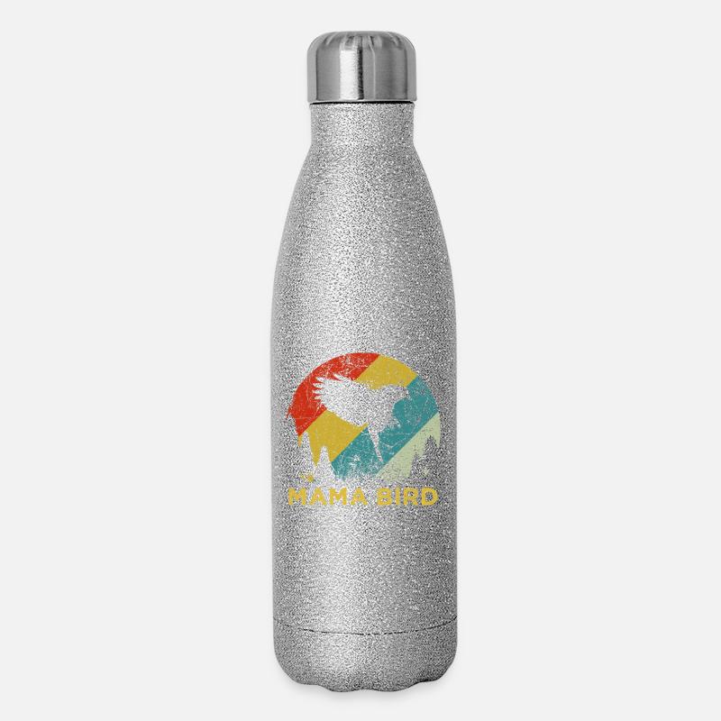Mama Bird Retro Vintage-Muttertags-Ästhetik - Glitzer Isolierflasche 500 ml - Silber Glitzer