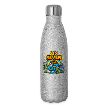 Six Seven 67 Italian Brainrot Nerd Humour Drôle - Gourde isotherme pailletée 500 ml - paillettes argentées - Droite