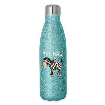 Yee Haw Zebra - Zebras - Katze - Katzen - Geschenk - Glitzer Isolierflasche 500 ml - Blau Glitzer - Rechts