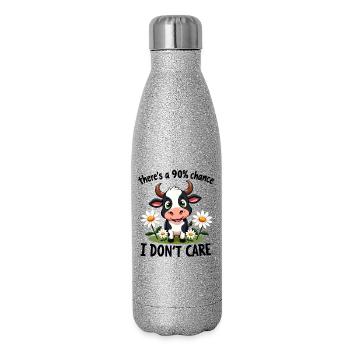Lustiges Kuh-Zitat – Es besteht eine 90%ige Chance, dass es mir egal ist - Glitzer Isolierflasche 500 ml - Silber Glitzer - Rechts