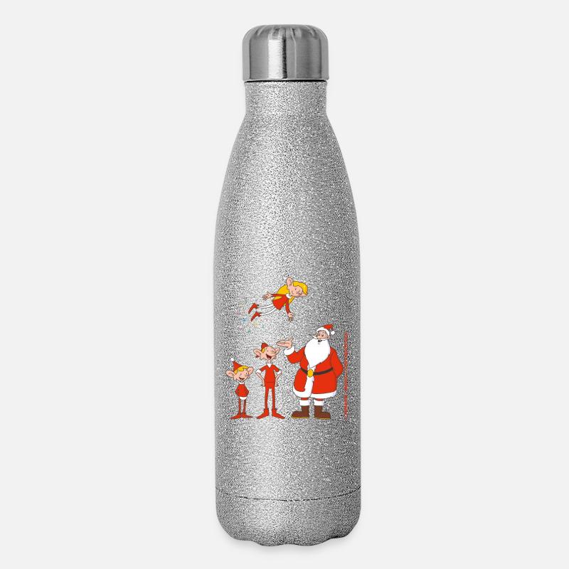Weihnachtsmann & Co. KG Weihnachtsmann Mit Elfen - Glitzer Isolierflasche 500 ml - Silber Glitzer