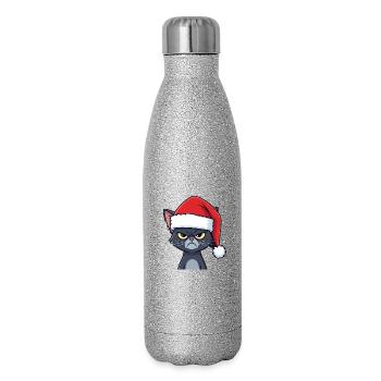 Genervte Santa Katze Xmas Stimmung - Glitzer Isolierflasche 500 ml - Silber Glitzer - Rechts