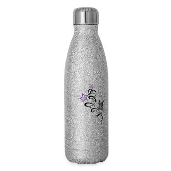 Ornament with butterfly and flowers - Glitter Thermal Bottle 500 ml - silver glitter - Right