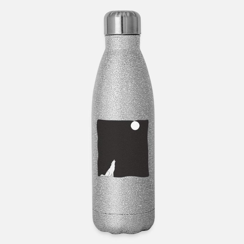 Wolf Howl Line Art - Glitter Thermal Bottle 500 ml - silver glitter