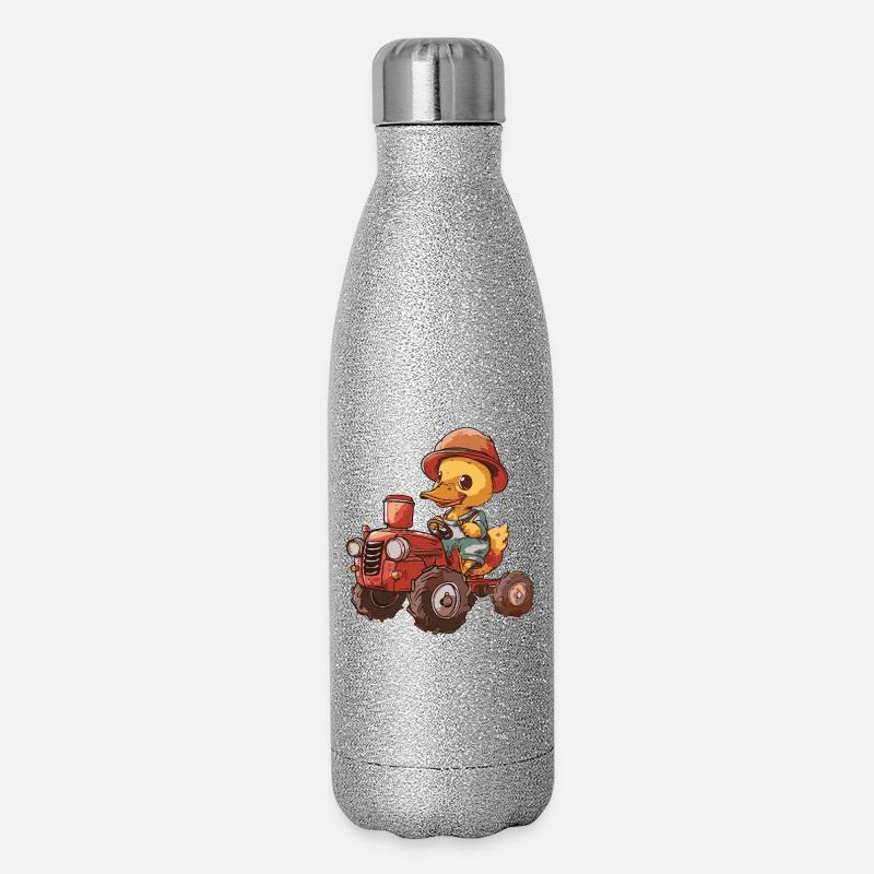 Ente Traktor Farmer - Glitzer Isolierflasche 500 ml - Silber Glitzer