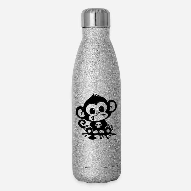 Spooky Monkey with Skull - Glitter Thermal Bottle 500 ml - silver glitter