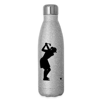 Golferin mit Golfball beim Abschlag - Glitzer Isolierflasche 500 ml - Silber Glitzer - Rechts