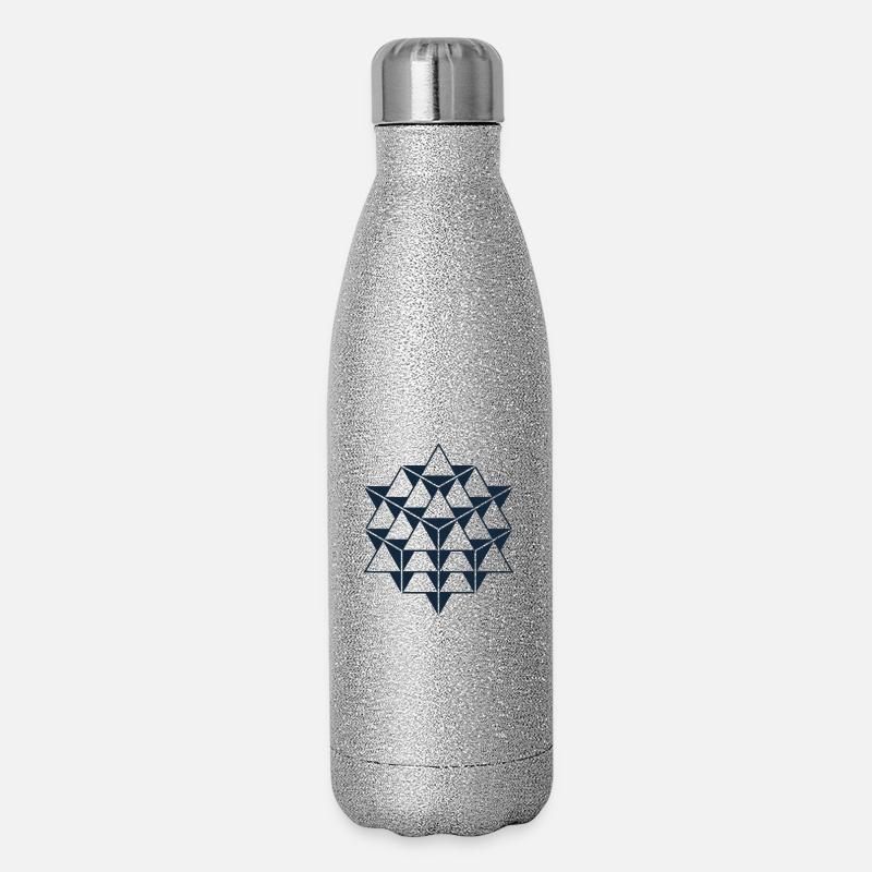 64 Tetrahedron Grid, Sacred Geometry - Glitter Thermal Bottle 500 ml - silver glitter