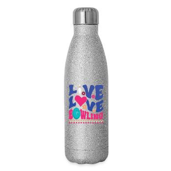 Live Love Bowling - Glitzer Isolierflasche 500 ml - Silber Glitzer - Rechts