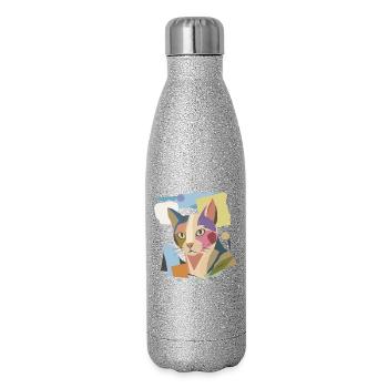 Chat abstrait dans le design moderne de bloc de couleur - Gourde isotherme pailletée 500 ml - paillettes argentées - Droite