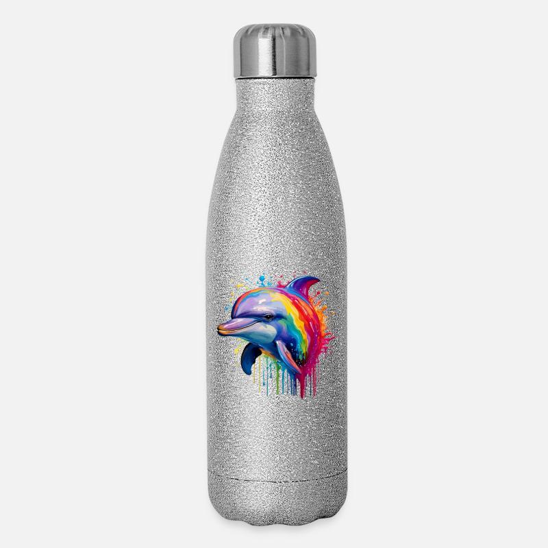Impression d’art dauphin coloré - Gourde isotherme pailletée 500 ml - paillettes argentées