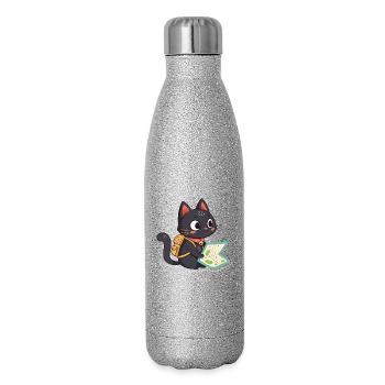 Abenteuerlustige Wanderkatze liest eine Karte - Glitzer Isolierflasche 500 ml - Silber Glitzer - Rechts