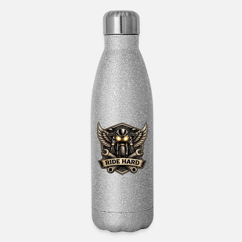RIDE HARD Motorrad Logo mit Flügeln - Glitzer Isolierflasche 500 ml - Silber Glitzer