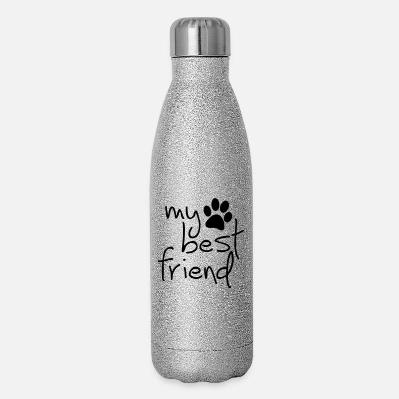 Slagon, mein bester Freund, ich liebe meinen Hund oder meine Katze - Glitzer Isolierflasche 500 ml - Silber Glitzer