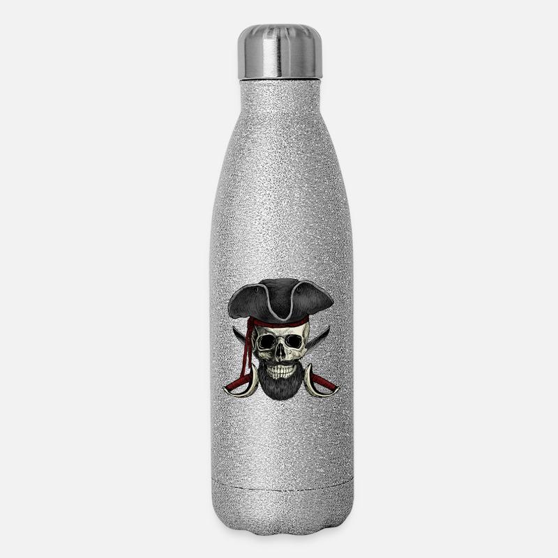 pirate, privateer, buccaneer, buccaneer - Glitter Thermal Bottle 500 ml - silver glitter