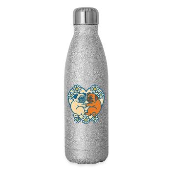 Motif cœur de couple de carlins ludiques - Gourde isotherme pailletée 500 ml - paillettes argentées - Droite