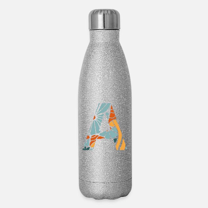 Groovy Blume Brief Geschenkidee - Glitzer Isolierflasche 500 ml - Silber Glitzer
