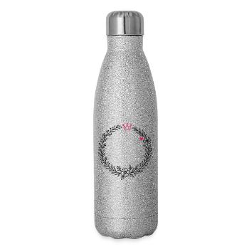 Couronne de fleurs avec couronne et cœur - Gourde isotherme pailletée 500 ml - paillettes argentées - Droite