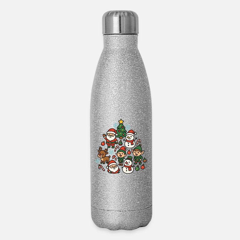 Monde de Noël avec la neige du Père Noël - Gourde isotherme pailletée 500 ml - paillettes argentées