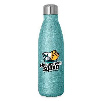 Lustiges Putzen Design - Glitzer Isolierflasche 500 ml - Blau Glitzer - Rechts