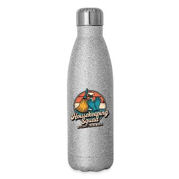 Lustiges Putzen Design - Glitzer Isolierflasche 500 ml - Silber Glitzer - Rechts