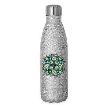 Rosace Art Nouveau en verre transparent - Gourde isotherme pailletée 500 ml - paillettes argentées - Droite