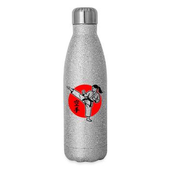 Karate Yokogeri weiblich - Glitzer Isolierflasche 500 ml - Silber Glitzer - Rechts