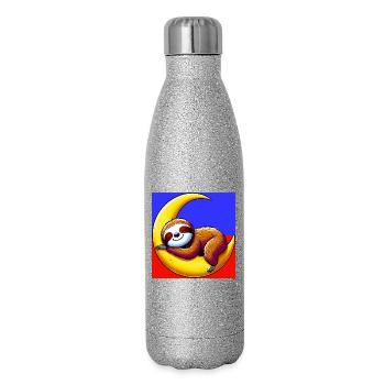 Faultier schläft auf dem Mond - Glitzer Isolierflasche 500 ml - Silber Glitzer - Rechts