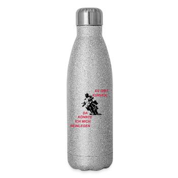 Es gibt Kurven - Glitzer Isolierflasche 500 ml - Silber Glitzer - Rechts