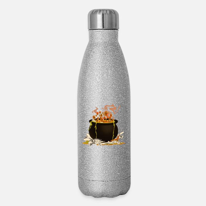 magic cauldron, creepy prints, witch design - Glitter Thermal Bottle 500 ml - silver glitter