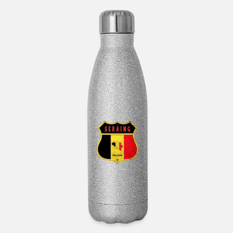 Seraing Belgique Armoiries Drapeaux Design - Gourde isotherme pailletée 500 ml - paillettes argentées