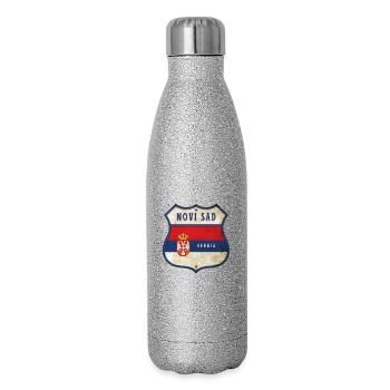 Novi Sad Serbien Wappen Flaggen Design - Glitzer Isolierflasche 500 ml - Silber Glitzer - Rechts