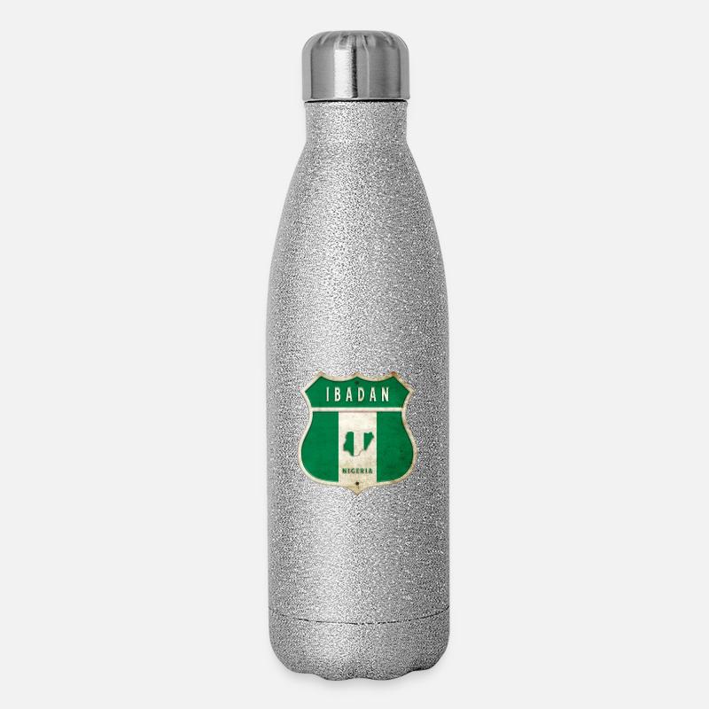 Design du drapeau d'Ibadan, Nigeria - Gourde isotherme pailletée 500 ml - paillettes argentées