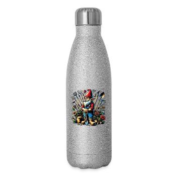 Nain de jardin coloré et vivant entouré d’outils - Gourde isotherme pailletée 500 ml - paillettes argentées - Droite