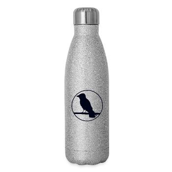 Krähe auf Ast - Glitzer Isolierflasche 500 ml - Silber Glitzer - Rechts