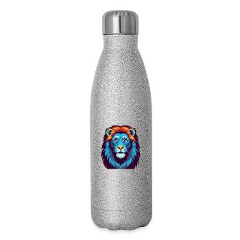 Lion coloré Kawaii Dessin animé Personnage Clipart - Gourde isotherme pailletée 500 ml - paillettes argentées - Droite