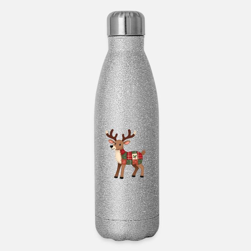 Patchwork Reindeer Christmas - Glitter Thermal Bottle 500 ml - silver glitter