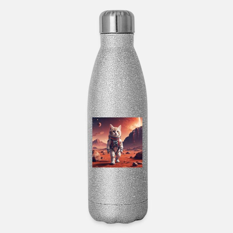 Cat astronaut on Mars - Glitter Thermal Bottle 500 ml - silver glitter