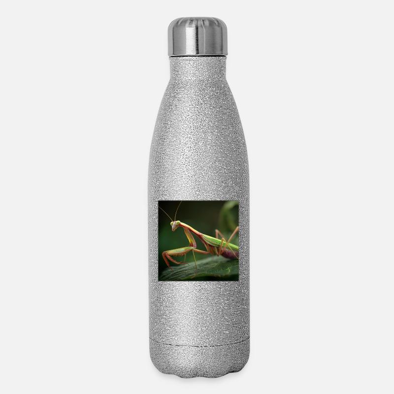 Gottesanbeterin Makro Elegante Fangschrecke - Glitzer Isolierflasche 500 ml - Silber Glitzer