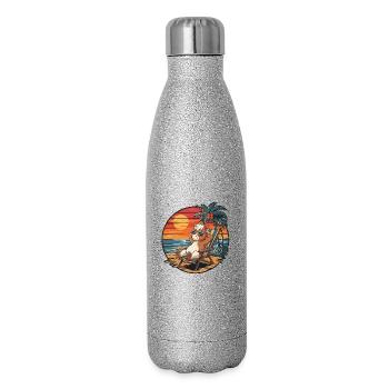 Ponny drôle sur le coucher de soleil des vacances d’été à la plage - Gourde isotherme pailletée 500 ml - paillettes argentées - Droite