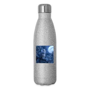 Schnee-Eule Vollmondnacht Magische Winternacht - Glitzer Isolierflasche 500 ml - Silber Glitzer - Rechts