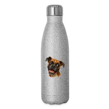Portrait du Boxer Grin Imprimé - Gourde isotherme pailletée 500 ml - paillettes argentées - Droite