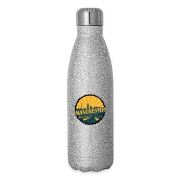 Insigne du canal vintage de la Skyline de la ville de Manchester - Gourde isotherme pailletée 500 ml - paillettes argentées - Droite