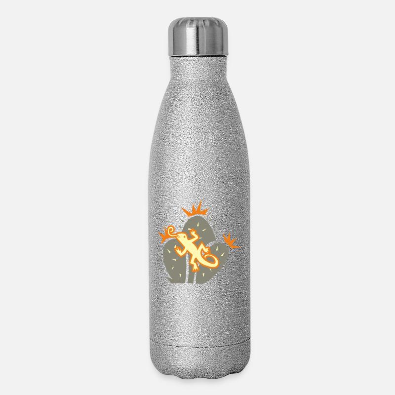Kaktus_Eidechse - Glitzer Isolierflasche 500 ml - Silber Glitzer