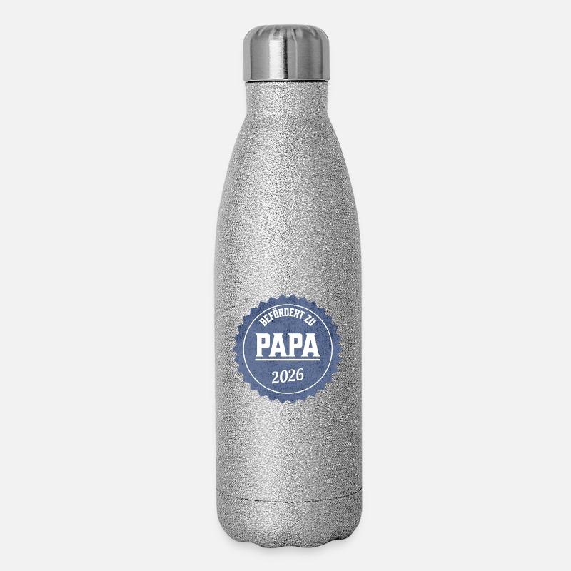 Papa 2026 Beförderung - Glitzer Isolierflasche 500 ml - Silber Glitzer