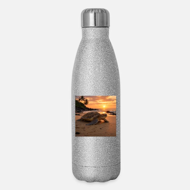 Sunset sea turtle - Glitter Thermal Bottle 500 ml - silver glitter