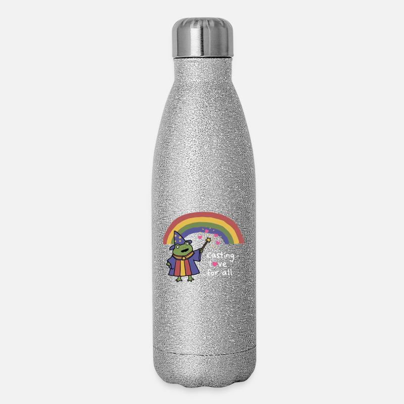 Frog Wizard Casting Love Under Rainbow - Glitter Thermal Bottle 500 ml - silver glitter