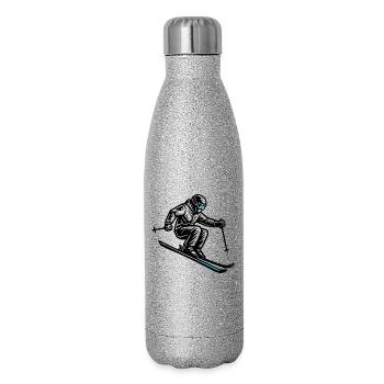 Skifahren | Skifahrer | Berg - Glitzer Isolierflasche 500 ml - Silber Glitzer - Rechts