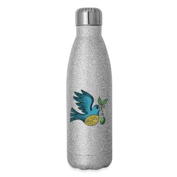 Azurblauer Vogel mit wirbelndem Bauch - Glitzer Isolierflasche 500 ml - Silber Glitzer - Rechts